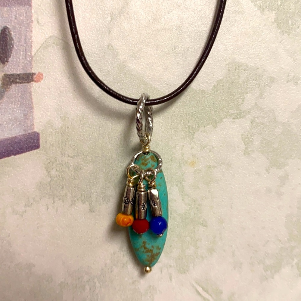 NWT Rustic leather necklace colorful adjust to 28” - Picture 3 of 8